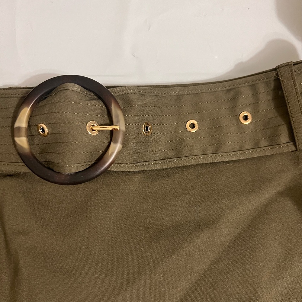 NWOT Calvin Klein Olive Army Green Belted Ruffle Hem Skirt - Picture 6 of 6